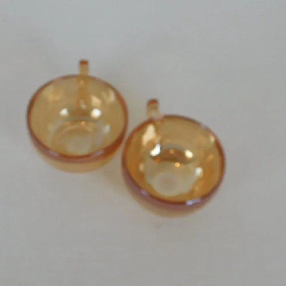 Set of 2 Jeanette Glass Moderne Marigold Iridescent Cup & Saucer Set Punch Cup - Picture 8 of 10
